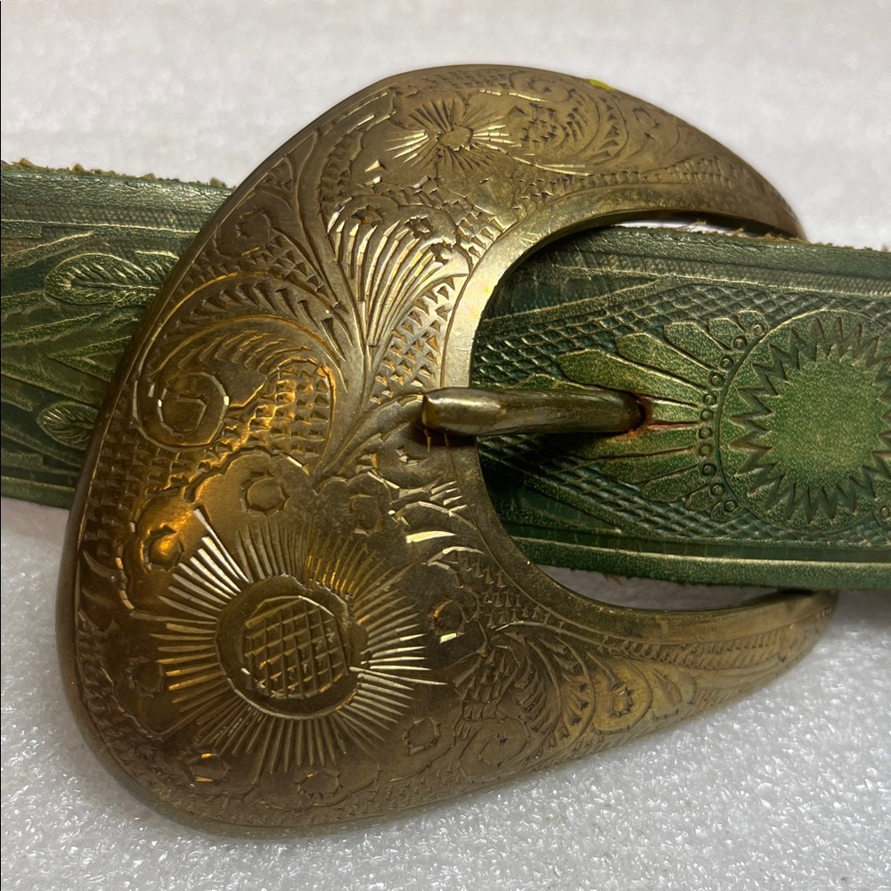 Engraved Tooled Leather Belt - Picture 3 of 10